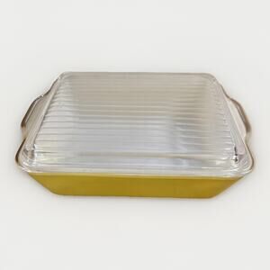 Vintage Pyrex Primary Colors Yellow Refrigerator Dish with Ribbed Clear Lid 503B